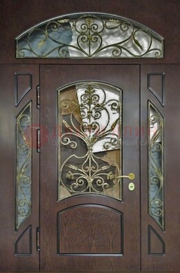 Входная дверь Винорит со стеклом и ковкой и фрамугами ДСК-213 в Дедовске
