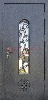 Темная стальная дверь Порошок со стеклом и ковкой ДСК-217 в Дедовске