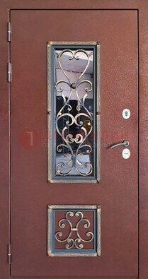 Уличная дверь Порошок со стеклом и ковкой для дома ДСК-218 в Дедовске
