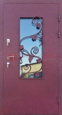 Железная дверь Порошок со стеклом и ковкой лозы ДСК-220 в Дедовске