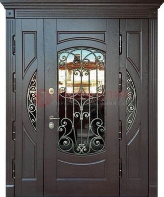 Полуторная железная дверь Винорит со стеклом и ковкой ДСК-231 в Дедовске