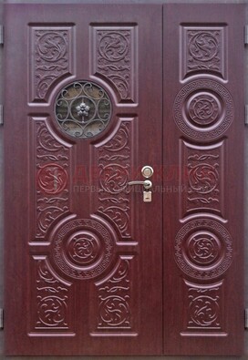 Красная железная дверь Винорит со стеклом и ковкой ДСК-235 в Дедовске