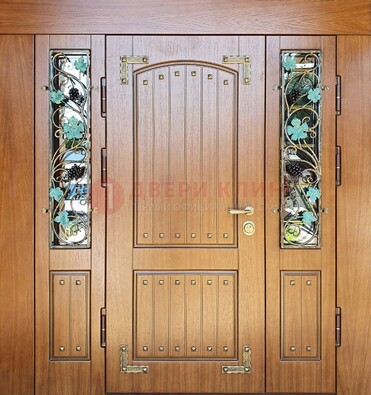 Железная дверь Винорит со стеклом и ковкой лозы ДСК-236 в Дедовске