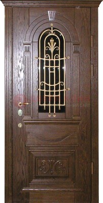 Железная дверь со стеклом и ковкой в классическом стиле ДСК-23 в Дедовске