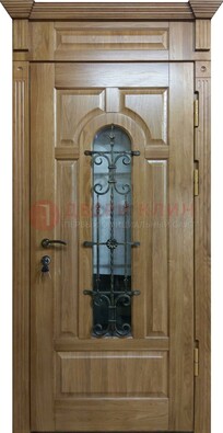 Металлическая дверь массив со стеклом и ковкой для дома ДСК-246 в Дедовске