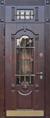 Металлическая дверь массив со стеклом и ковкой с фрамугой ДСК-249 в Дедовске
