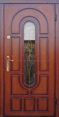 Яркая металлическая дверь Винорит со стеклом и ковкой ДСК-268 в Дедовске