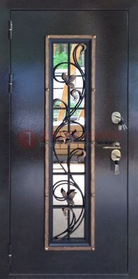 Железная дверь с порошковым напылением стеклом и ковкой ДСК-279 в Дедовске