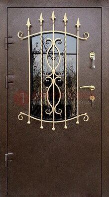 Стальная дверь Порошок со стеклом и ковкой для дома ДСК-280 в Дедовске