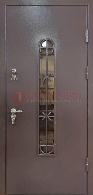 Металлическая дверь Порошок с небольшим стеклом и ковкой ДСК-282 в Дедовске