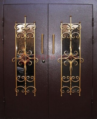 Металлическая дверь с ковкой и остеклением ДСК-49 в Дедовске