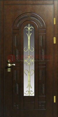 Дизайнерская металлическая дверь со стеклом и ковкой ДСК-50 в Дедовске