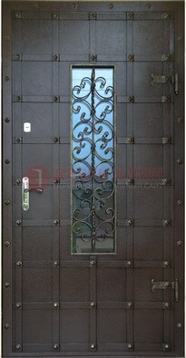 Стальная дверь со стеклом и ковкой ДСК-84 с утеплением в Дедовске