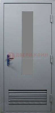 Серая металлическая техническая дверь с декоративной вставкой ДТ-14 в Дедовске