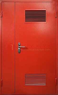 Красная железная техническая дверь с вентиляционными решетками ДТ-4 в Дедовске