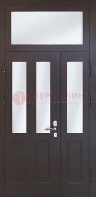 Черная тамбурная дверь со стеклянными вставками ДТМ-38 в Дедовске