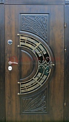 Металлическая филенчатая дверь с виноритом и стеклом ДВТ-144 в Пензе