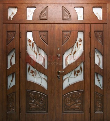 Элитная двухстворчатая дверь с витражным стеклом ДВТ-173 в Дедовске