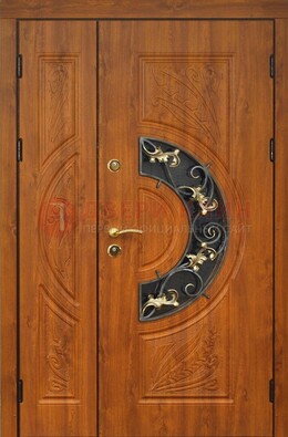 Входная дверь цвета золотой дуб с виноритом и ковкой ДВТ-176 в Дедовске