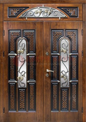Входная двухстворчатая дверь с виноритом и ковкой ДВТ-183 в Дедовске