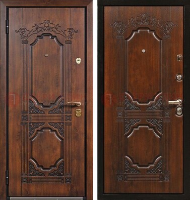 Коричневая железная дверь с виноритом и узором ДВТ-211 в Дедовске