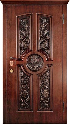 Филенчатая металлическая дверь с виноритом и резьбой ДВТ-69 в Дедовске