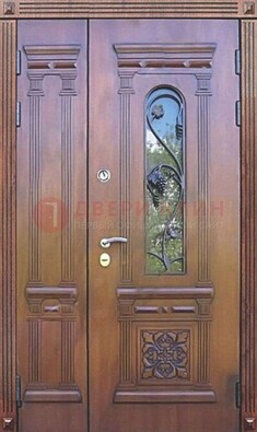Железная коричневая филенчатая дверь с виноритом и МДФ ДВТ-85 в Дедовске