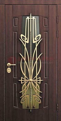 Железная темная дверь с виноритом и МДФ со стеклом ДВТ-86 в Сергиевом Посаде