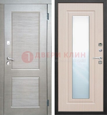 Светлая металлическая филенчатая дверь и МДФ Белый дуб с зеркалом ДЗ-104 в Дедовске