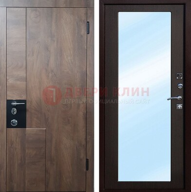Коричневая металлическая дверь c МДФ с зеркалом ДЗ-106 в Дедовске