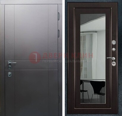Входная дверь с порошковым напылением Темное серебро c МДФ Венге с зеркалом ДЗ-108 в Лыткарино