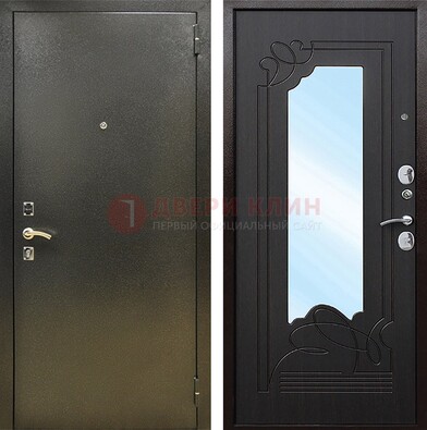 Железная темная дверь c порошковым напылением и МДФ с узором и зеркалом ДЗ-111 в Дедовске