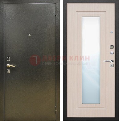 Входная темная дверь c порошковым покрытием и МДФ Белый дуб и зеркалом ДЗ-112 в Дедовске