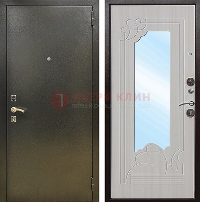 Входная темно-серая дверь c порошковым покрытием и МДФ с резьбой и зеркалом ДЗ-113 в Дедовске