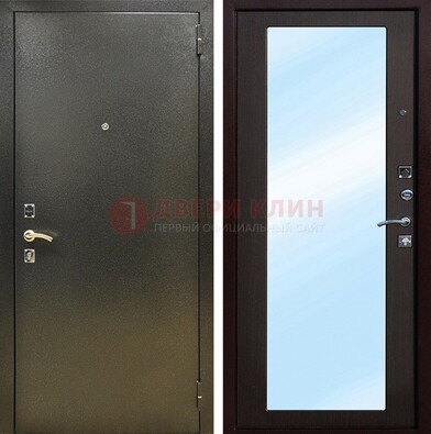 Входная темно-серая дверь c порошковым покрытием и МДФ с зеркалом ДЗ-114 в Дедовске