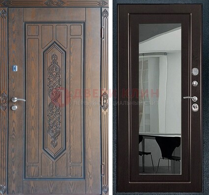 Уличная коричневая дверь c виноритом и МДФ Венге с зеркалом ДЗ-116 в Дедовске