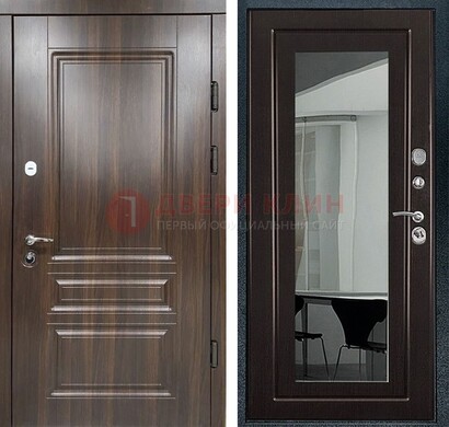 Железная коричневая дверь с МДФ Венге c зеркалом ДЗ-124 в Дедовске