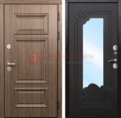 Входная коричневая дверь с зеркалом МДФ Венге ДЗ-127 в Дедовске