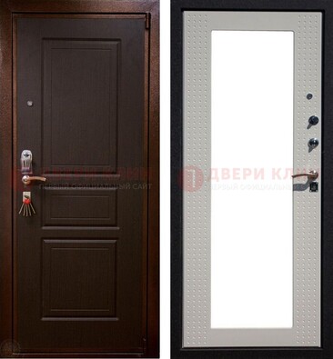 Коричневая железная дверь с панелями МДФ и зеркалом ДЗ-133 в Дедовске