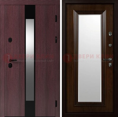 Темная стальная дверь МДФ с обеих сторон с зеркалом ДЗ-143 в Ногинске