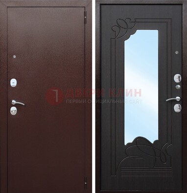 Коричневая стальная дверь с зеркалом ДЗ-18 в Дедовске