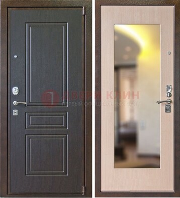 Коричневая стальная дверь с зеркалом МДФ внутри ДЗ-27 в Дедовске