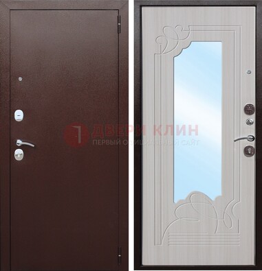 Коричневая металлическая дверь с зеркалом МДФ внутри ДЗ-33 в Дедовске