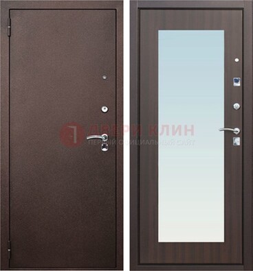 Коричневая входная дверь с зеркалом МДФ внутри ДЗ-40 в Дедовске