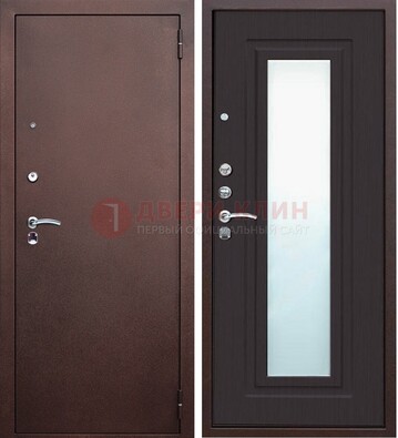 Коричневая металлическая дверь с зеркалом ДЗ-43 в Дедовске
