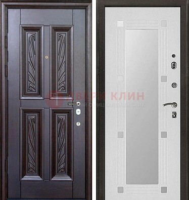 Коричневая стальная дверь с зеркалом МДФ внутри ДЗ-44 в Дедовске