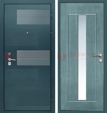 Входная дверь с зеркальной вставкой внутри с голубым МДФ с зеркалом ДЗ-71 в Голицино