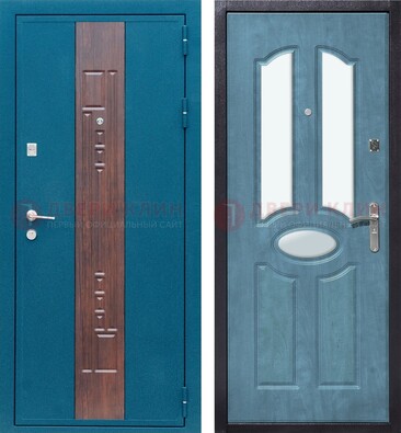 Голубая металлическая дверь МДФ с тремя зеркальными вставками ДЗ-78 в Дедовске