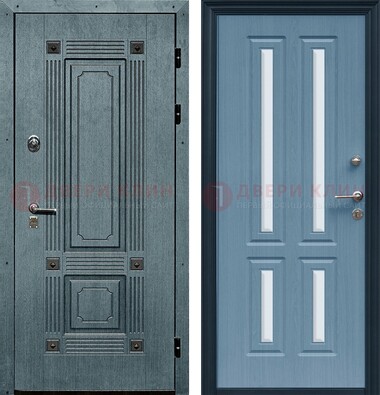 Голубая филенчатая дверь с МДФ и зеркальными вставками внутри ДЗ-80 в Дедовске