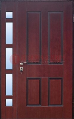 Красная входная полуторная дверь со стеклом ПЛ-10 в Дедовске